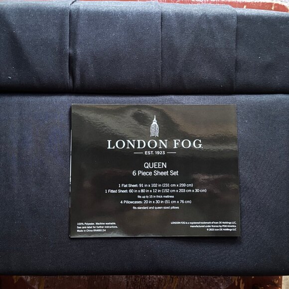 6-pc London Fog QUEEN SIZE Sheet Set SOLID BLACK (2 XTRA PC's) - Picture 4 of 4